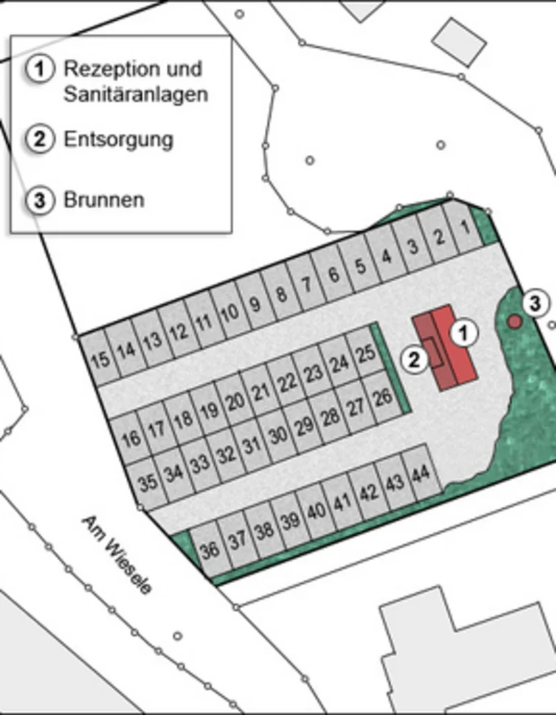 Informationsübersicht des Wohnmobilstellplatzes.