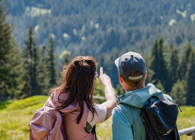 Wanderer wandern am Edelsberg