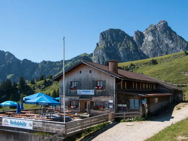 Die Hochalphütte auf dem Breitenberg in Pfronten inmitten einer imposanten Bergkulisse.