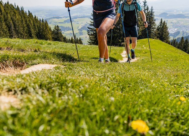 Wanderer wandern am Edelsberg